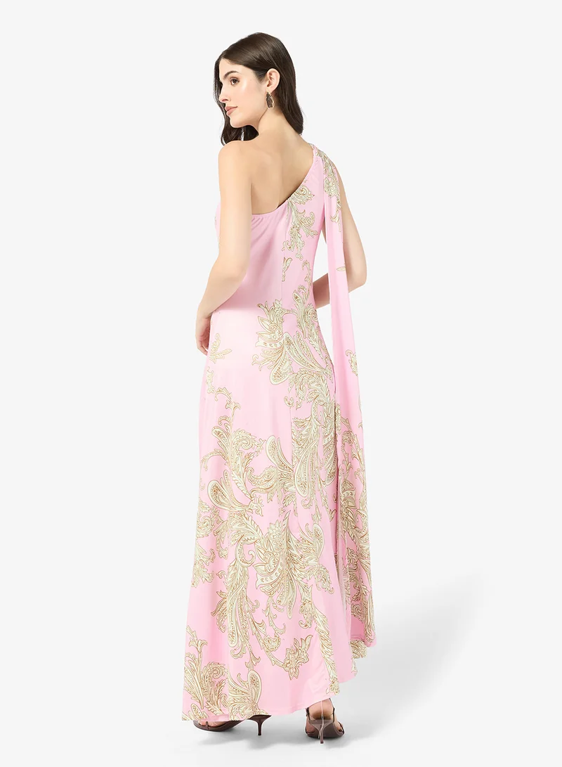 Ella Limited Edition Printed One Shoulder Dress With Trail